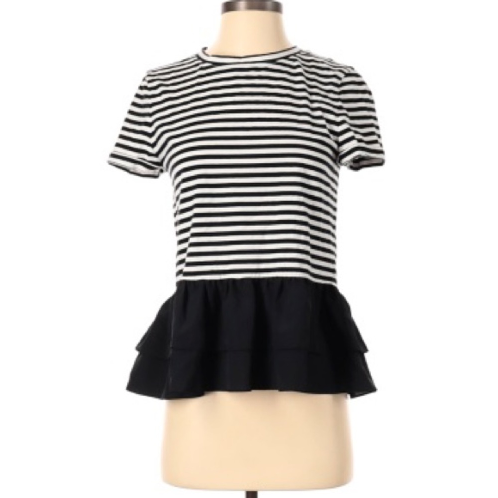 Kate Spade Broome Street Black and White Striped Peplum Tee XS